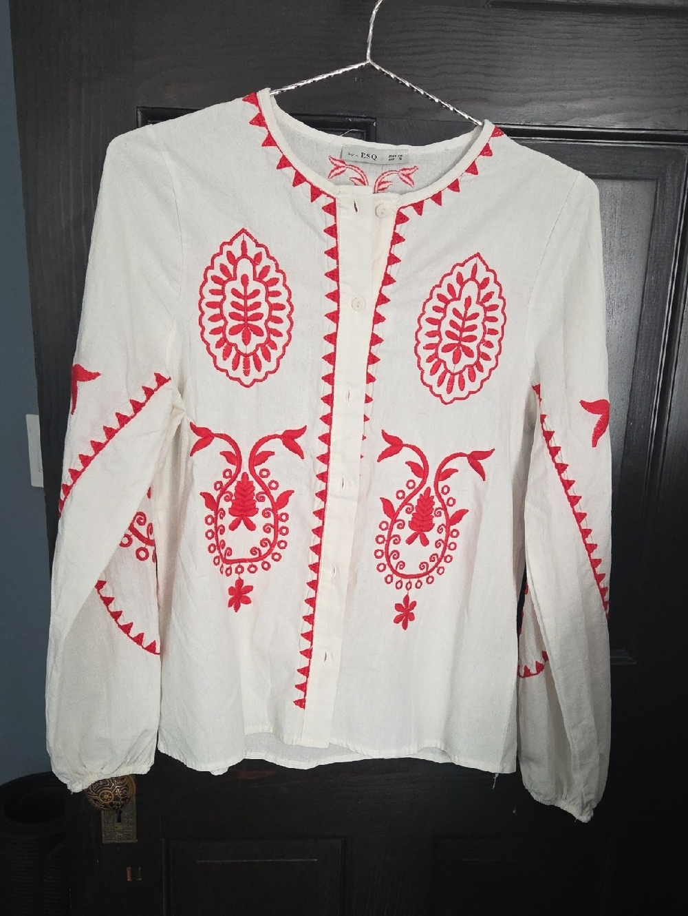 White Blouse with Red Embroidery